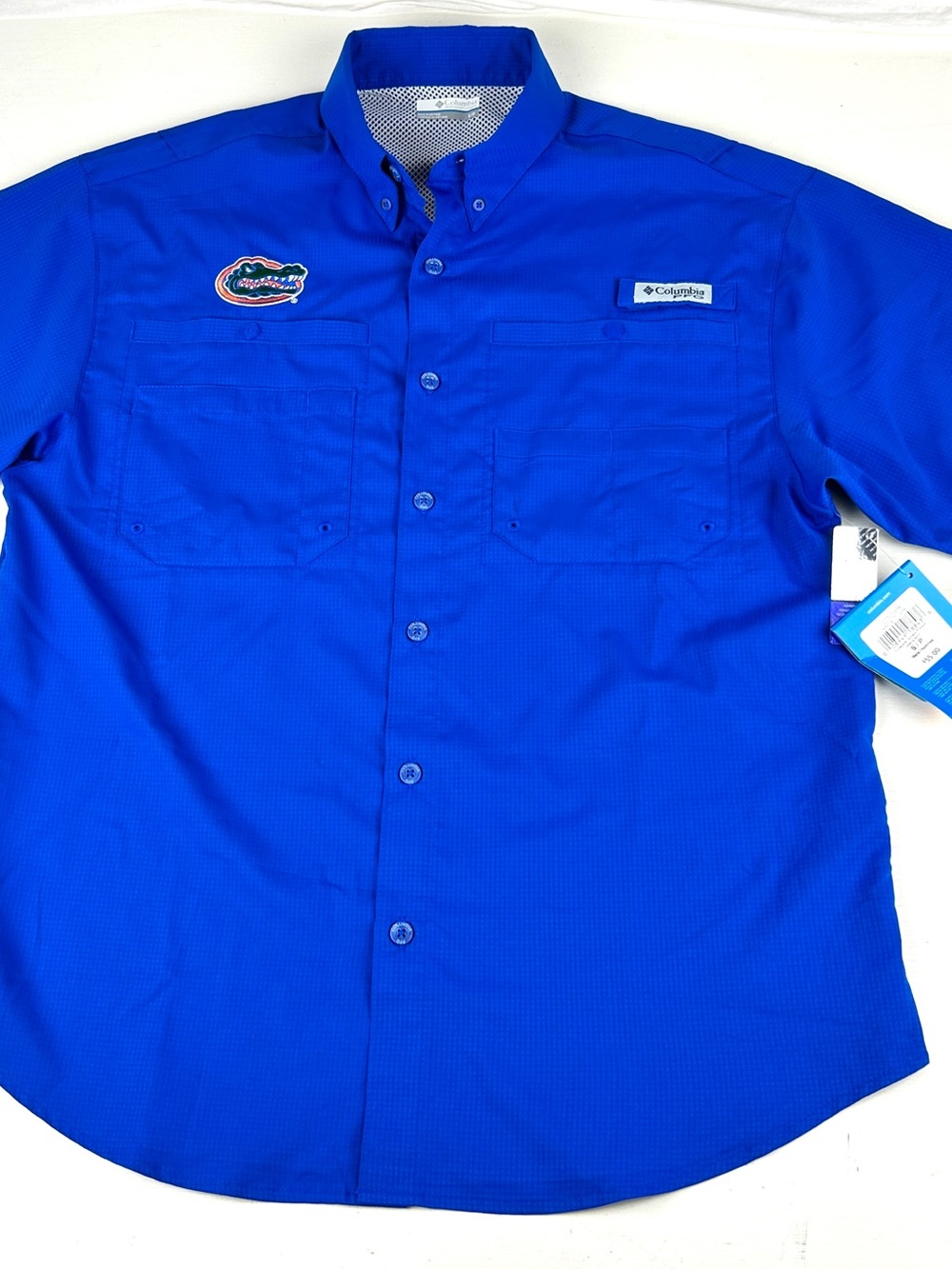 Columbia PFG Men's Small Vented Button Shirt Fishing S/S Blue Florida Gators NWT